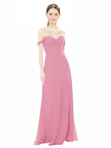 Pelle rosa Linea A Chiffona Lunga Abiti da damigella donore Basso Prezzo