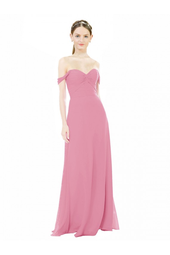 Pelle rosa Linea A Chiffona Lunga Abiti da damigella donore Basso Prezzo