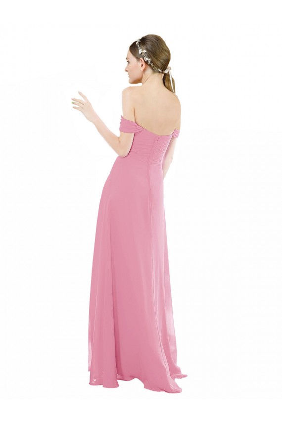 Pelle rosa Linea A Chiffona Lunga Abiti da damigella donore Basso Prezzo