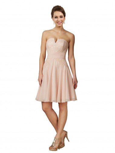 Rosa Linea A Innamorato Al ginocchio Chiffona Pizzo Corto Abiti da damigella donore / Abiti da cocktail Basso Prezzo