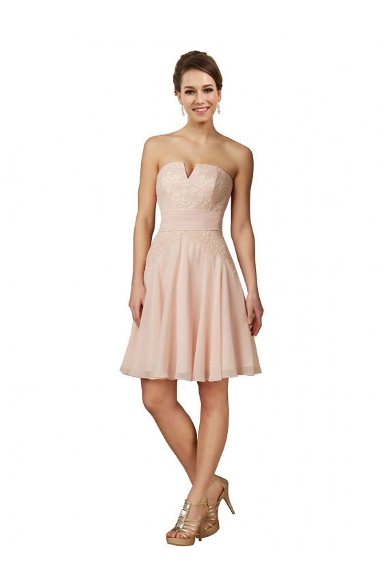 Rosa Linea A Innamorato Al ginocchio Chiffona Pizzo Corto Abiti da damigella donore / Abiti da cocktail Basso Prezzo
