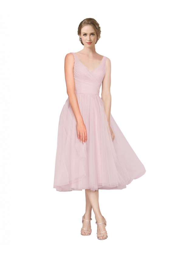 Rosa Linea A Scollatura a V Tulle Corto Abiti da damigella donore / Abiti da cocktail Basso Prezzo