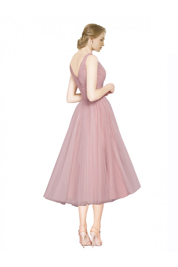 Rosa Linea A Scollatura a V Tulle Corto Abiti da damigella donore / Abiti da cocktail Basso Prezzo