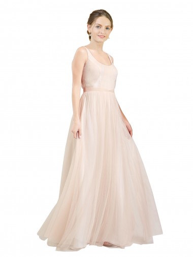 Rosa Linea A Scoop Tulle Lunga Abiti da damigella donore Basso Prezzo