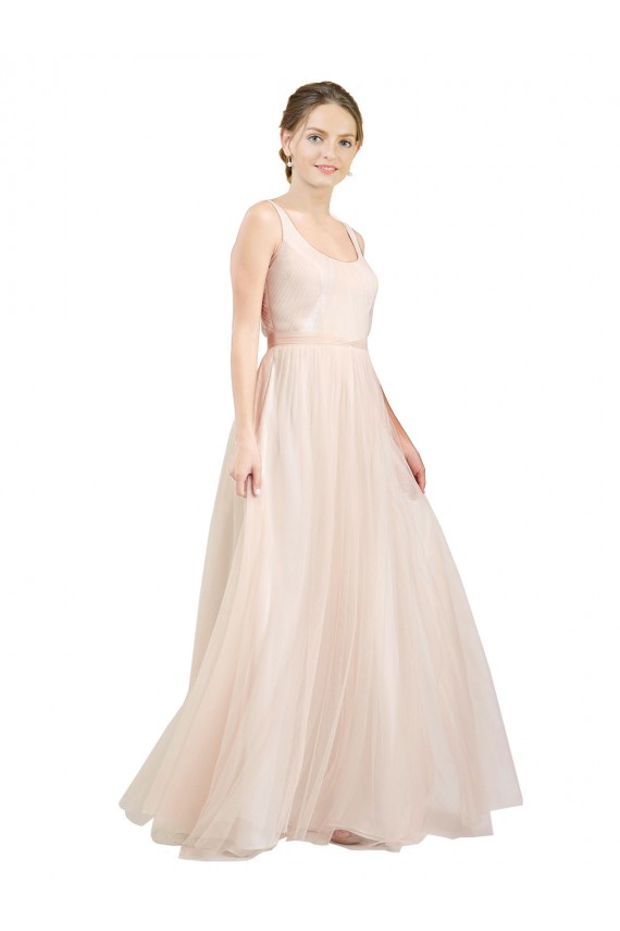 Rosa Linea A Scoop Tulle Lunga Abiti da damigella donore Basso Prezzo