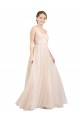 Rosa Linea A Scoop Tulle Lunga Abiti da damigella donore Basso Prezzo