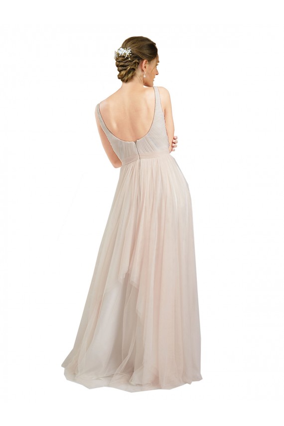 Rosa Linea A Scoop Tulle Lunga Abiti da damigella donore Basso Prezzo