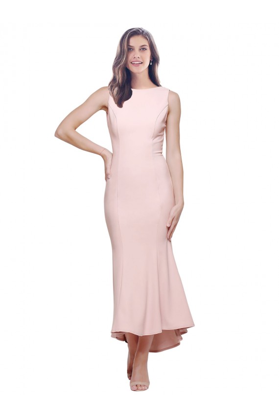 Rosa Tubino Alto Collo Midi Crespo Elastico Corto Abiti da damigella donore / Abiti da sera / Abiti da cocktail Basso Prezzo