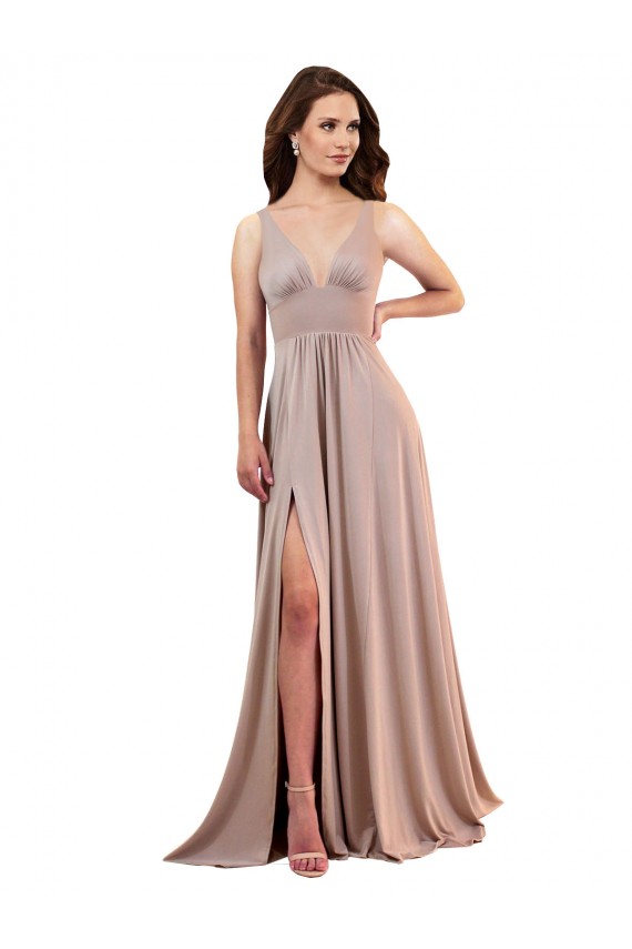 Rosa polveroso Linea A Scollatura a V Spandex Lunga Formali Abiti da damigella donore / Abiti da sera / Abiti da ballo Basso Prezzo