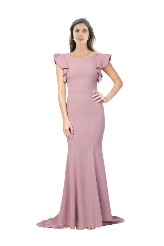 Rosa polveroso Stile sirena Girocollo Sweep treno Crespo Elastico Lunga Formali Abiti da damigella donore / Abiti da sera / Abiti da ballo Basso Prezzo