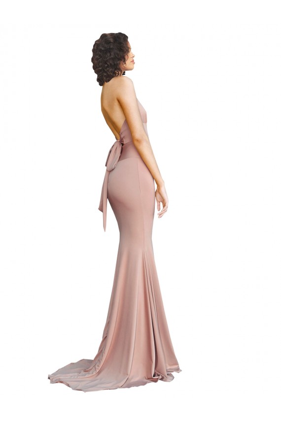 Rosa polveroso Stile sirena Scollatura a V Spandex Lunga Formali Abiti da damigella donore / Abiti da sera / Abiti da ballo Basso Prezzo