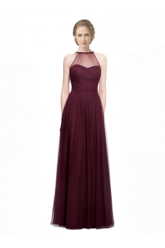 Rosso 74 Linea A Capestro Illusione Tulle Lunga Abiti da damigella donore Basso Prezzo