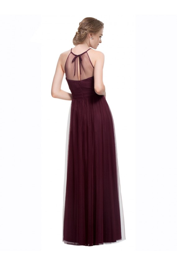 Rosso 74 Linea A Capestro Illusione Tulle Lunga Abiti da damigella donore Basso Prezzo