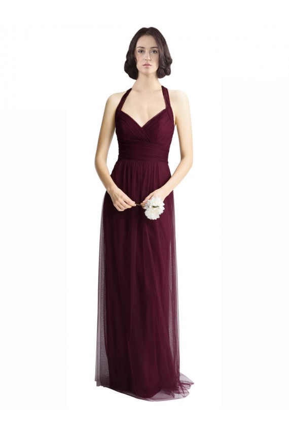 Rosso 74 Linea A Capestro Scollatura a V Tulle Lunga Abiti da damigella donore Basso Prezzo