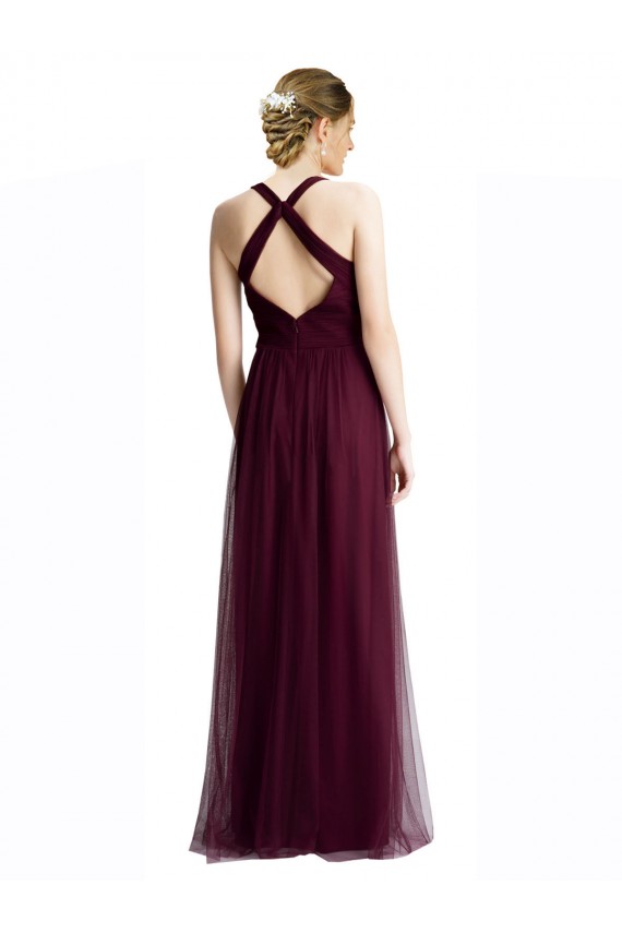 Rosso 74 Linea A Capestro Scollatura a V Tulle Lunga Abiti da damigella donore Basso Prezzo