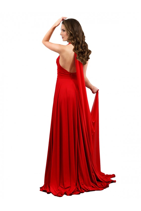 Rosso Linea A Capestro Spandex Lunga Formali Abiti da damigella donore / Abiti da sera / Abiti da ballo Basso Prezzo