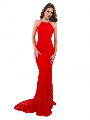 Rosso Stile sirena Alto Collo Pizzo Lunga Formali Abiti da damigella donore / Abiti da sera / Abiti da ballo Basso Prezzo