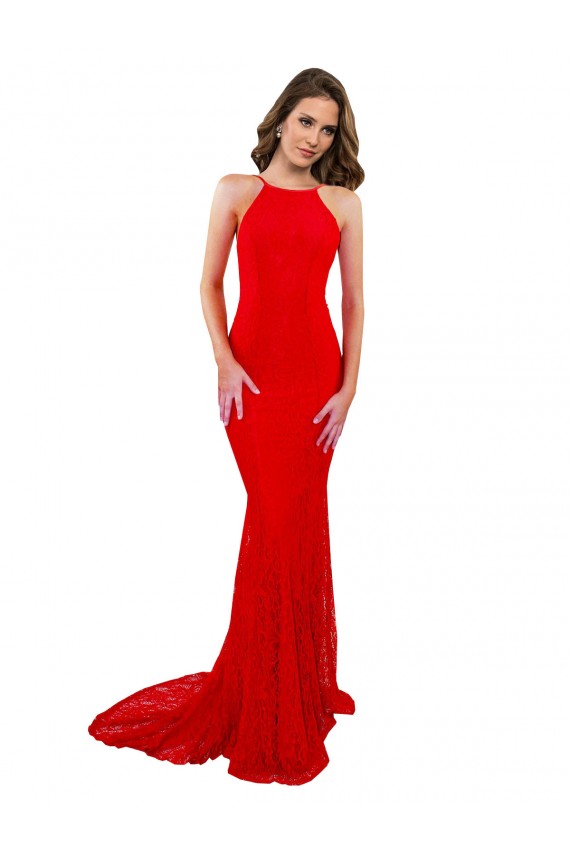 Rosso Stile sirena Alto Collo Pizzo Lunga Formali Abiti da damigella donore / Abiti da sera / Abiti da ballo Basso Prezzo