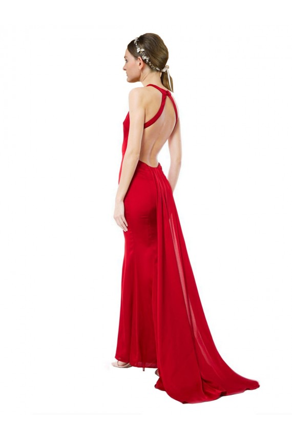 Rosso Stile sirena Capestro Alto Collo Crespo Elastico Lunga Formali Abiti da damigella donore / Abiti da sera / Abiti da ballo Basso Prezzo