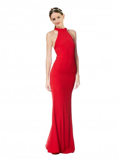Rosso Stile sirena Capestro Alto Collo Crespo Elastico Lunga Formali Abiti da damigella donore / Abiti da sera / Abiti da ballo Basso Prezzo