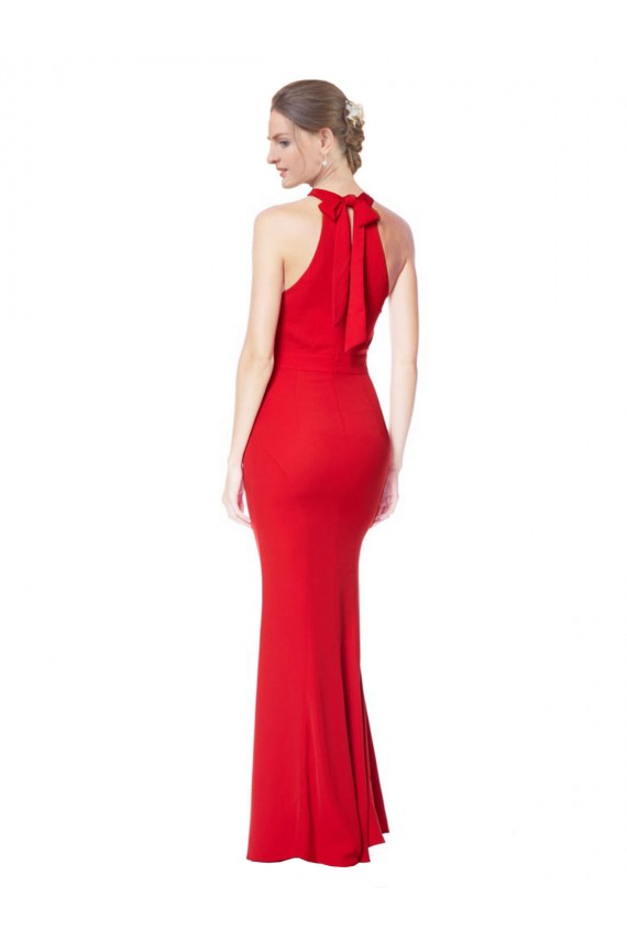 Rosso Stile sirena Capestro Alto Collo Crespo Elastico Lunga Formali Abiti da damigella donore / Abiti da sera / Abiti da ballo Basso Prezzo