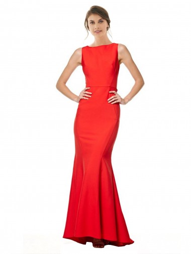 Rosso Stile sirena Capestro Alto Collo Crespo Elastico Lunga Formali Abiti da damigella donore / Abiti da sera / Abiti da ballo Basso Prezzo