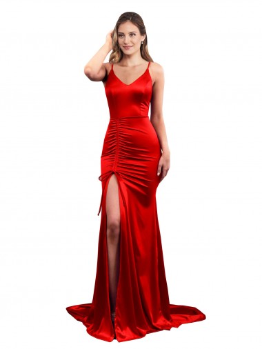 Rosso Stile sirena Innamorato Raso Elastico Lunga Formali Abiti da damigella donore / Abiti da sera / Abiti da ballo Basso Prezzo