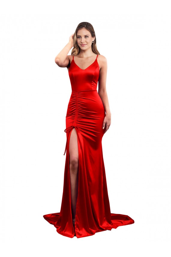 Rosso Stile sirena Innamorato Raso Elastico Lunga Formali Abiti da damigella donore / Abiti da sera / Abiti da ballo Basso Prezzo