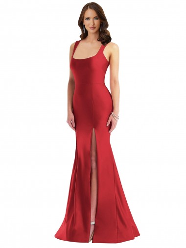 Rosso Stile sirena Piazza Raso Setoso Lunga Formali Abiti da damigella donore / Abiti da sera / Abiti da ballo Basso Prezzo