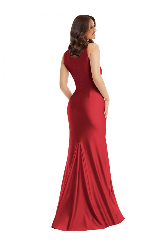 Rosso Stile sirena Piazza Raso Setoso Lunga Formali Abiti da damigella donore / Abiti da sera / Abiti da ballo Basso Prezzo