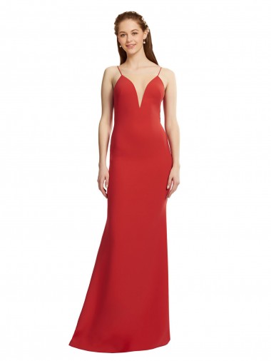 Rosso Stile sirena Sottili Scollatura a V Crespo Elastico Lunga Formali Abiti da damigella donore / Abiti da sera / Abiti da ballo Basso Prezzo