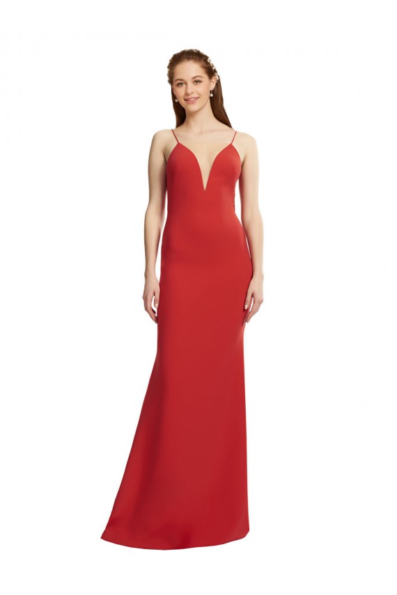 Rosso Stile sirena Sottili Scollatura a V Crespo Elastico Lunga Formali Abiti da damigella donore / Abiti da sera / Abiti da ballo Basso Prezzo