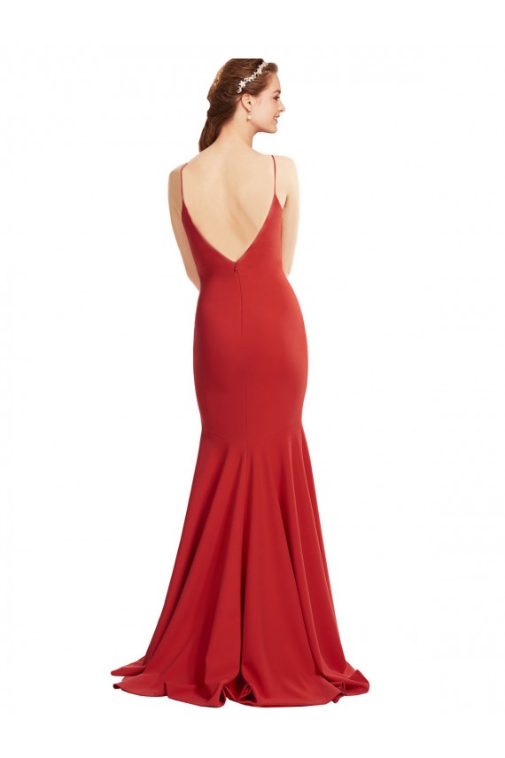 Rosso Stile sirena Sottili Scollatura a V Crespo Elastico Lunga Formali Abiti da damigella donore / Abiti da sera / Abiti da ballo Basso Prezzo
