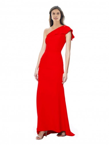 Rosso Stile sirena Una spalla Alto Collo Crespo Elastico Lunga Formali Abiti da damigella donore / Abiti da sera / Abiti da ballo Basso Prezzo