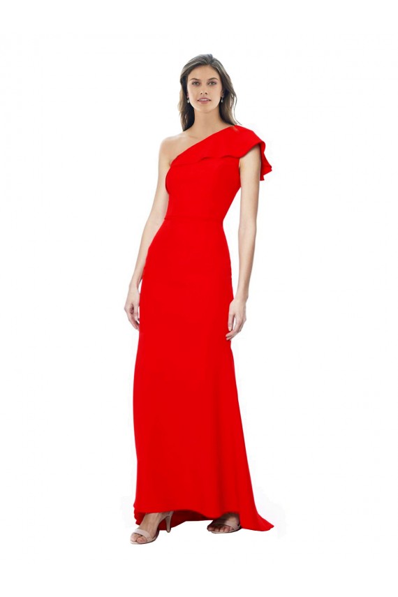 Rosso Stile sirena Una spalla Alto Collo Crespo Elastico Lunga Formali Abiti da damigella donore / Abiti da sera / Abiti da ballo Basso Prezzo