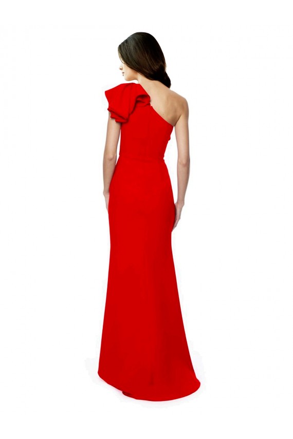 Rosso Stile sirena Una spalla Alto Collo Crespo Elastico Lunga Formali Abiti da damigella donore / Abiti da sera / Abiti da ballo Basso Prezzo