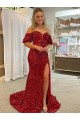 Rosso Tubino Paillettes Velluto Lunga Abiti da ballo Basso Prezzo