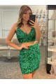 Trifoglio verde Tubino Scollatura a V Corto Paillettes Velluto Corto Abiti da ballo Basso Prezzo
