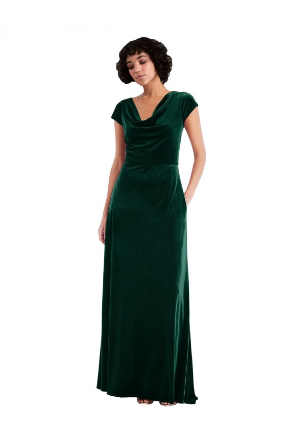 Verde Scuro Linea A Cappuccio Velluto Elastico Lunga Abiti da damigella donore / Abiti da ballo Basso Prezzo