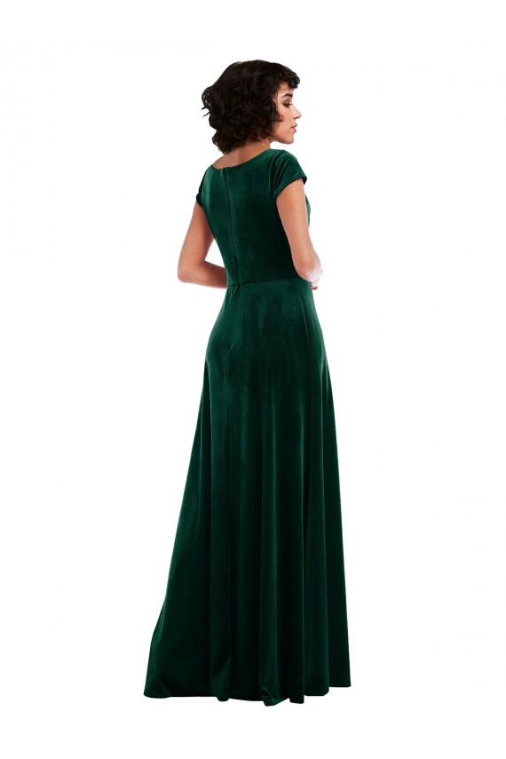 Verde Scuro Linea A Cappuccio Velluto Elastico Lunga Abiti da damigella donore / Abiti da ballo Basso Prezzo