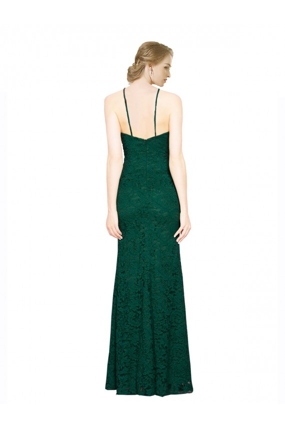 Verde Scuro Stile sirena Capestro Alto Collo Pizzo Lunga Abiti da damigella donore / Abiti da ballo Basso Prezzo