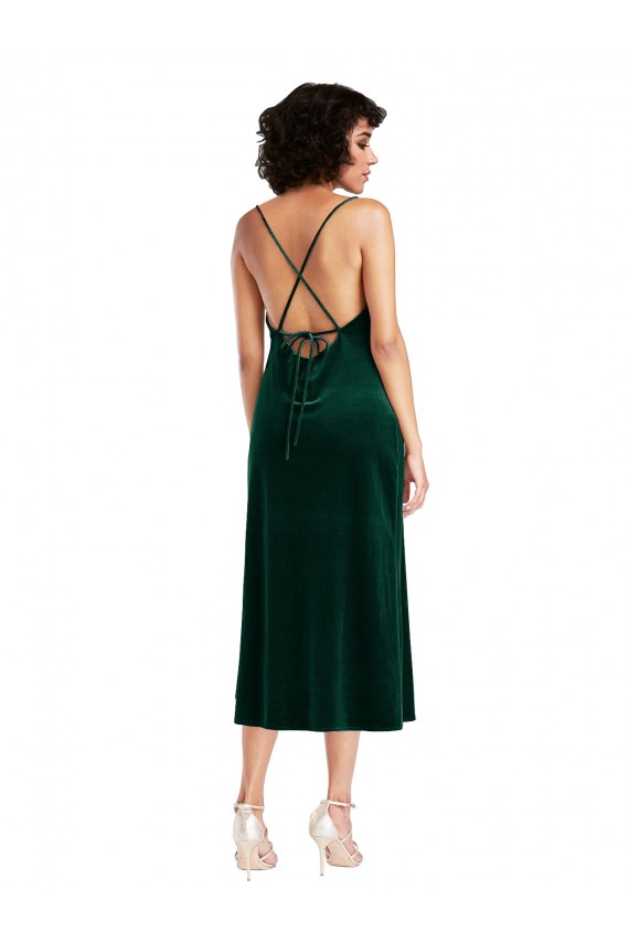 Verde Scuro Tubino Cappuccio Midi Velluto Elastico Corto Abiti da damigella donore / Abiti da sera / Abiti da cocktail Basso Prezzo