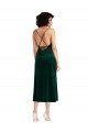 Verde Scuro Tubino Cappuccio Midi Velluto Elastico Corto Abiti da damigella donore / Abiti da sera / Abiti da cocktail Basso Prezzo