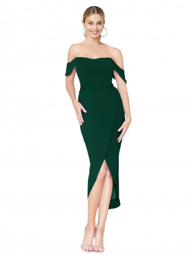 Verde mezzanotte Alto Collo Al ginocchio Crespo Elastico Corto Abiti da damigella donore / Abiti da sera / Abiti da cocktail Basso Prezzo