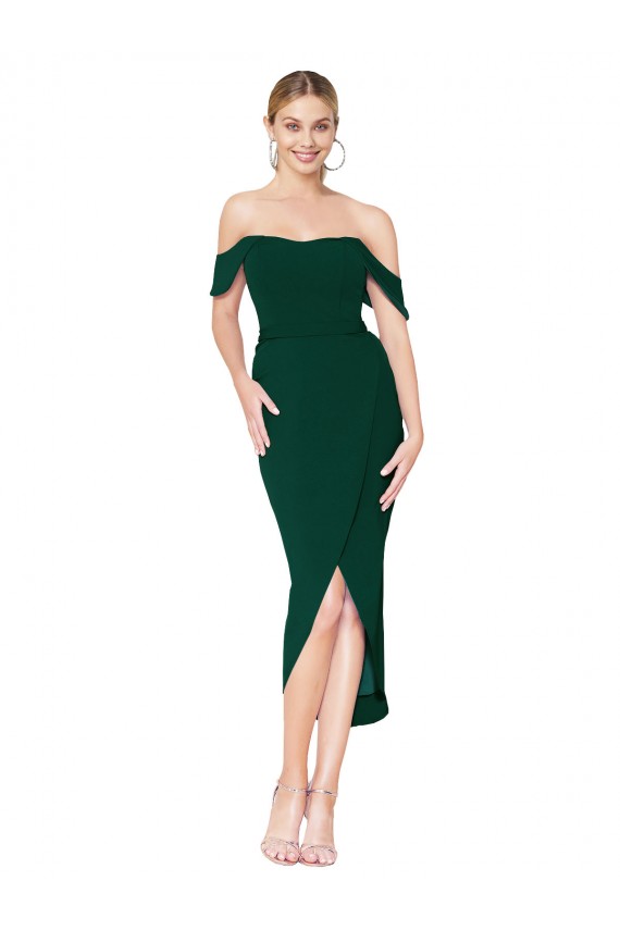 Verde mezzanotte Alto Collo Al ginocchio Crespo Elastico Corto Abiti da damigella donore / Abiti da sera / Abiti da cocktail Basso Prezzo