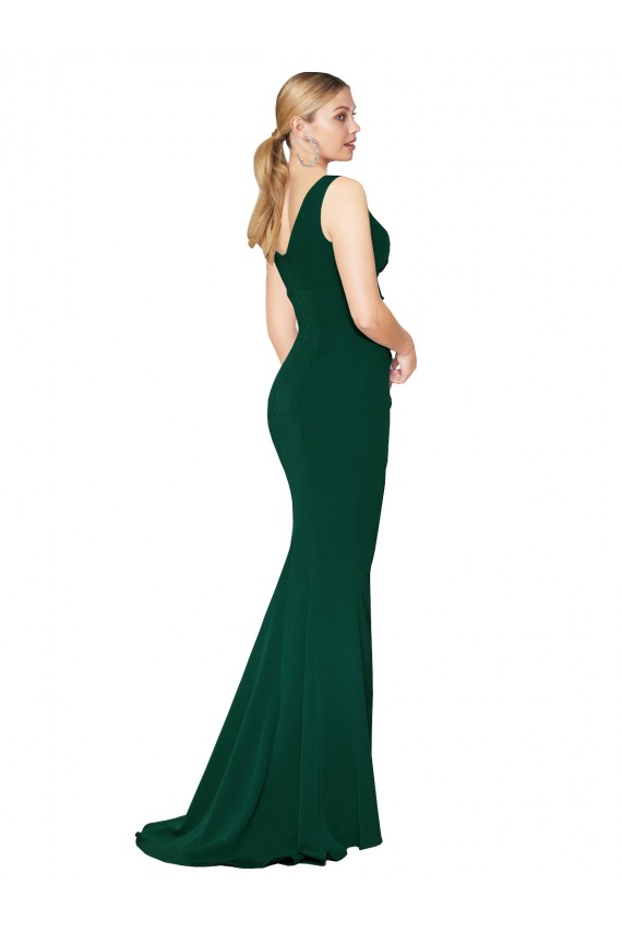 Verde mezzanotte Stile sirena Alto Collo Crespo Elastico Lunga Formali Abiti da damigella donore / Abiti da sera / Abiti da ballo Basso Prezzo