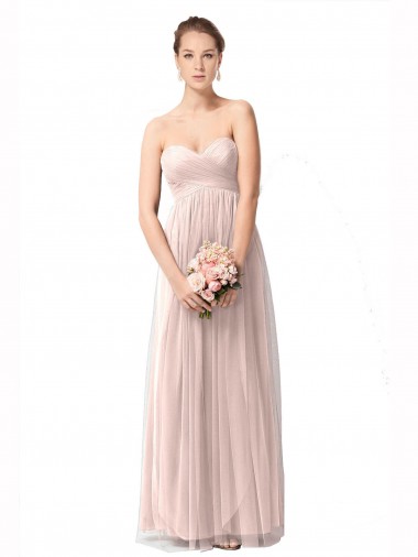 Vintage Rose Linea A Innamorato Tulle Lunga Abiti da damigella donore Basso Prezzo