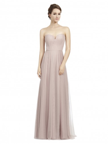 Vintage Rose Linea A Innamorato Tulle Lunga Abiti da damigella donore Basso Prezzo