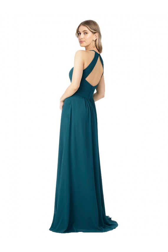 Windsor Blu Linea A Alto Collo Chiffona Lunga Abiti da damigella donore Basso Prezzo