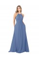 Windsor Blu Linea A Alto Collo Chiffona Lunga Abiti da damigella donore Basso Prezzo